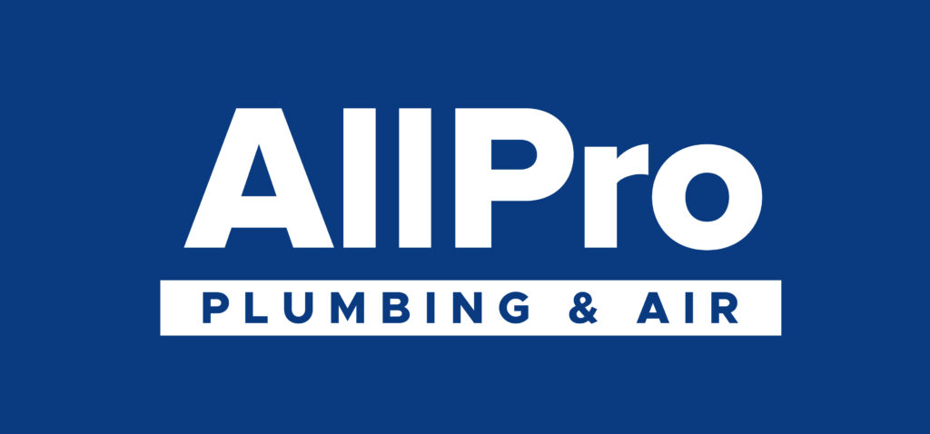 AllPro Plumbing & Air logo with white text on a blue background, highlighting their trusted maintenance plan.